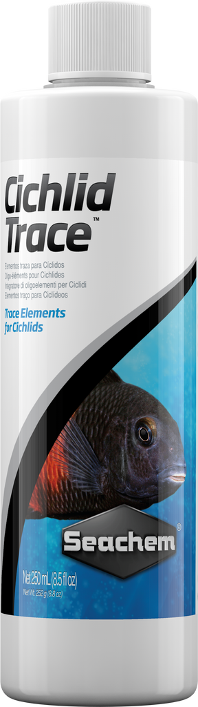 Seachem Cichlid Trace 250ml bottle, trace elements for cichlids, maintains health and coloration in African and South American cichlids.