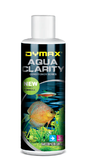 Dymax Aqua Clarity conditioner bottle with fish and aquatic plant design on a white background