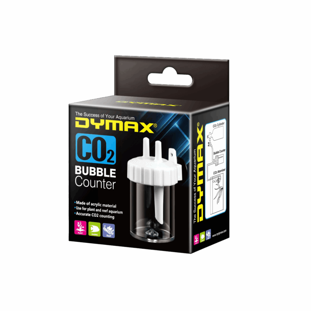 Dymax CO2 Bubble Counter packaging on a dark background