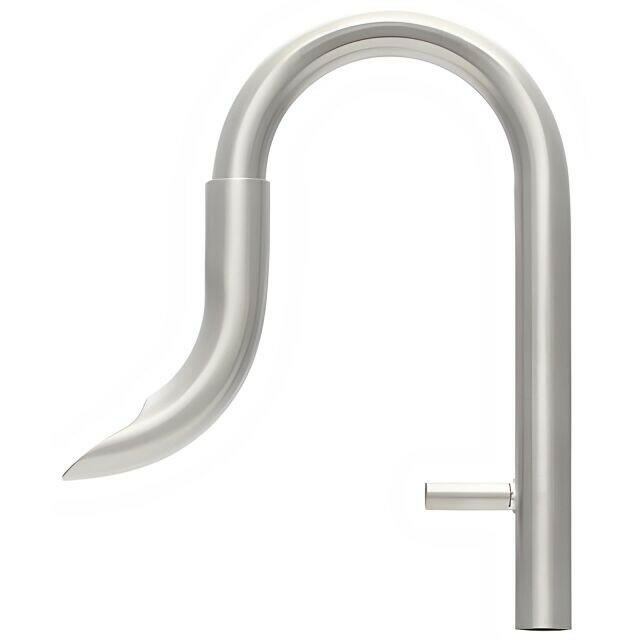 Side view of ADA Metal Pipe Flow P stainless steel aquarium outflow pipe with sleek curved design and polished finish